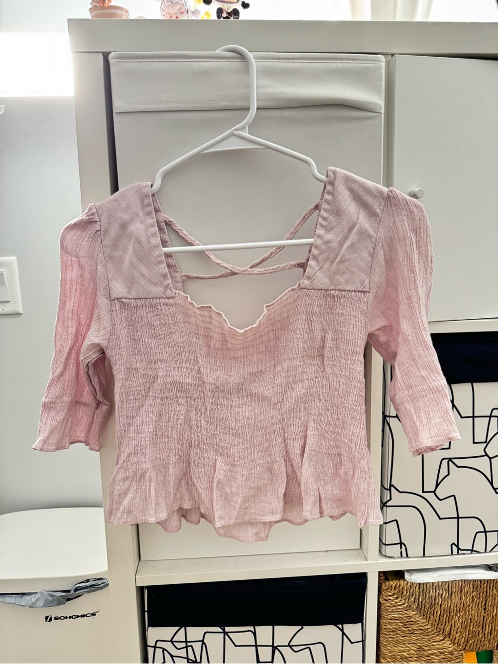 Urban Outfitters Women’s Pink Crinkle Square-Neck Blouse with Back Straps
